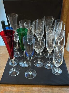 Assorted Colored and Clear Champagne Flutes - Red, Green, Blue, Clear